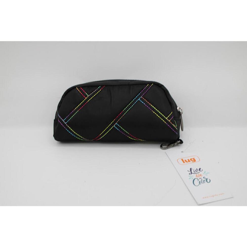 NWT Lug Bobsled XL Glasses Case Cosmetic Bag Black W/ Rainbow Stitching - Picture 4 of 4